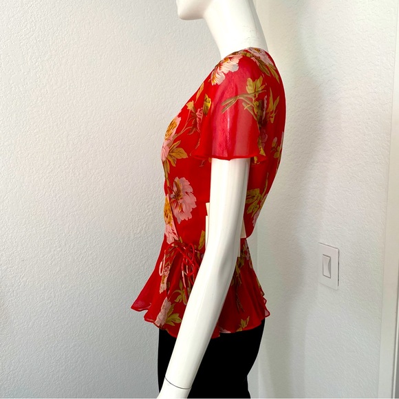 chetta b dress red floral ruffle wrap blouse and skirt set - Picture 7 of 9